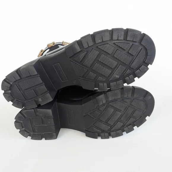 Steve Madden Hamlet Black and Gold Ankle Boots with Glossy Finish and Block Heel - Picture 7 of 11